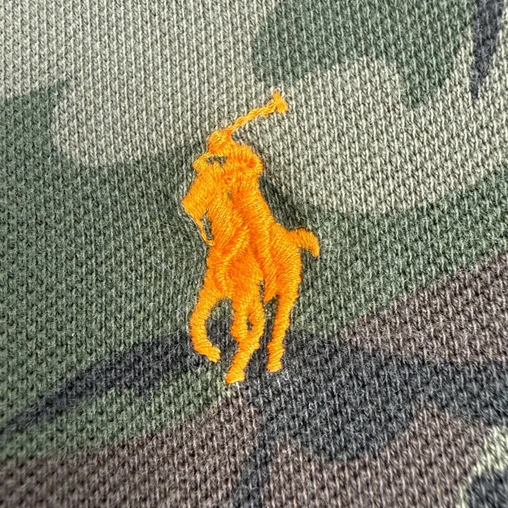 Polo Ralph Lauren Polo Shirt Mens LT L Tall Green Camo Orange Pony Logo